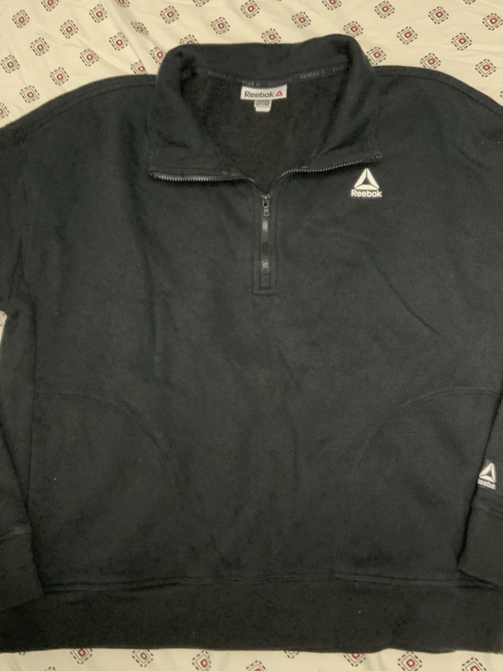 Reebok Black Pullover Sweater Quarter Zip Up Collard, Long Sleeve Top Medium